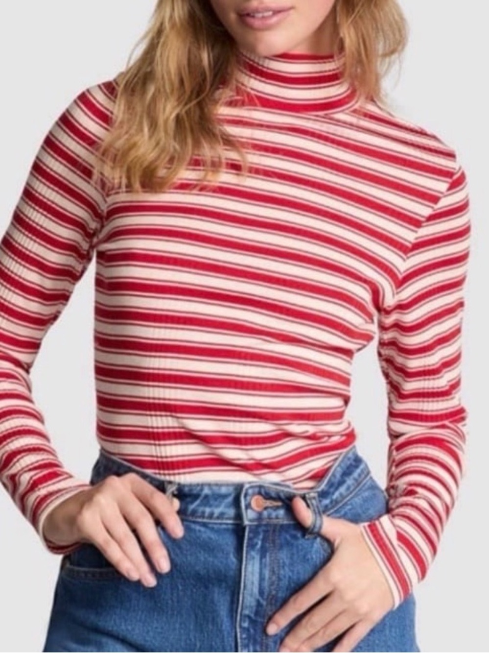Y2K Victoria’s Secret Pink Multi Rib Mock Neck Long-Sleeve Tee small